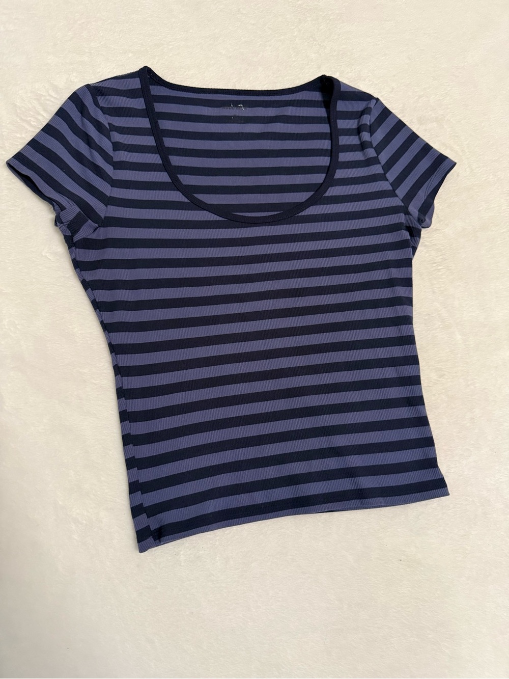 Hollister Navy and Black Striped Scoop Neck Tee